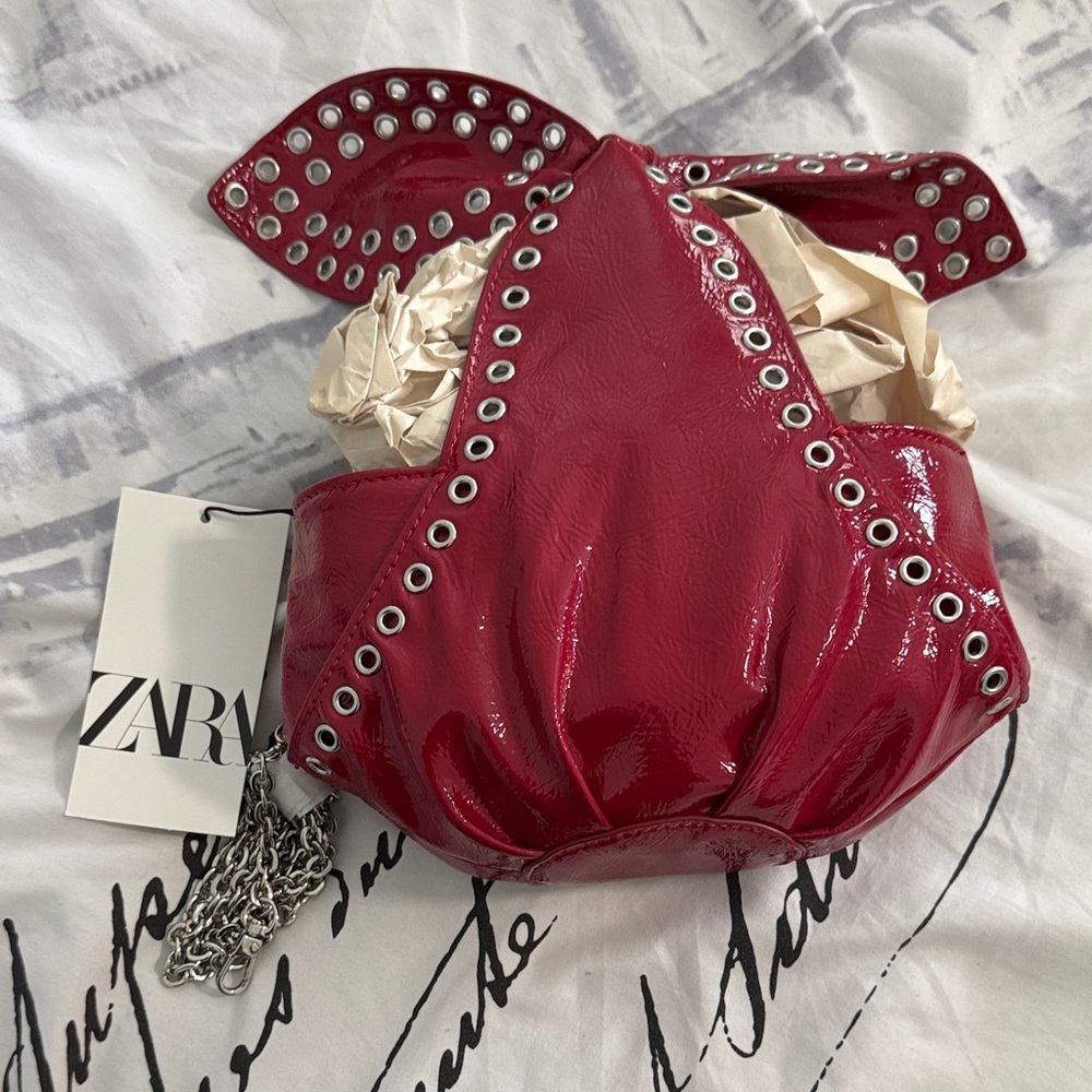 Zara Glossy Red Studded Clutch